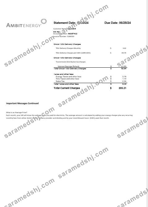 USA Ambit Energy business utility bill Word and PDF template 3 page